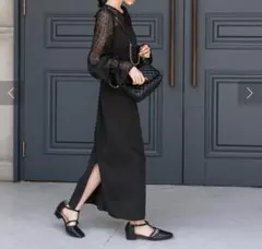 後ろリボン　ドッキングワンピース　ブラック　フリーサイズ　オケージョン