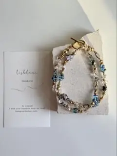 d844 再販　blue×gold ビーズネックレス