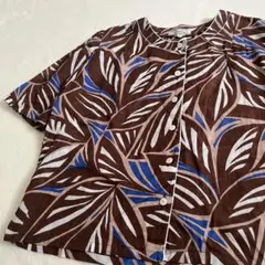 Leilian ボタニカル リーフ 総柄 シャツ カラー 日本製 レトロ Mのサムネイル