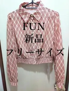 【新品】FUN　バイヤスチェックブラウス 　レッド　フリーサイズのサムネイル