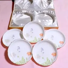 ろ*る様 前畑陶器　銘々皿5枚揃い　庫山窯　BONA CHINA　木箱入り
