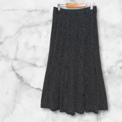 ロングスカート フレアスカートドット柄【FREE】ブラック×ホワイト