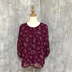 grove 花柄　フロントタック　シフォン　ブラウス　シアースリーブ　綺麗め