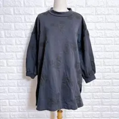 3567 スウェット チュニック F ダークグレー 花柄 裏起毛 ゆるだぼ