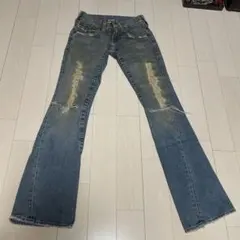 ブーツカットデニム ライトブルー ダメージ加工