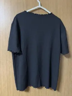 GU フリル　リブニットトップス　無地　黒　半袖　XL レディース