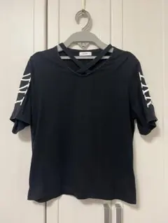 クロスネック半袖Tシャツ 黒