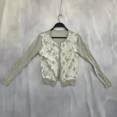 mystic カーディガン 長袖 花柄 リブ袖 グレー レディース オシャレ F