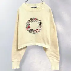 サイダー CIDER ショート丈 ニット セーター きのこ柄刺繍 M《a982