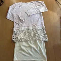ピンク レース付き 長袖ニットＡ