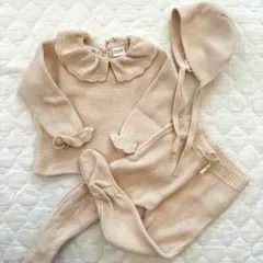 【ZARA】コットン100%フリルトリムニットセットアップ