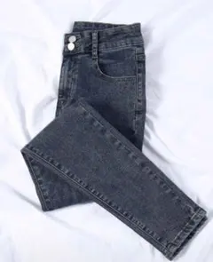 【美品】ハイウエスト ダブルボタン スキニーデニム Sサイズ
