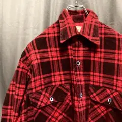 ブロック ギンガムチェック キルティング 赤 長袖 シャツ ポケット 秋冬