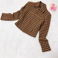 千鳥格子柄 ラメジップアップジャケット 毛99% レディース 昭和レトロ 日本製