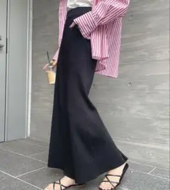 新品 リブ ロングスカート 黒 美品