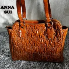 ANNA SUI アナスイ 蝶柄キルティング レザー トートバッグ キャメル 