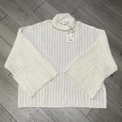 ZARA/アイボリー リブ編み ハイネックセーター/M