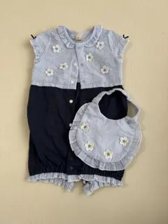 petit main ストライプロンパースとビブセット