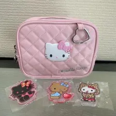 ハローキティ　アクリルホルダー3個　キルティングポーチ