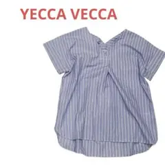 【YECCAVECCAイェッカヴェッカ】水色ブルー系ストライプ半袖ブラウスシャツのサムネイル
