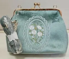 axesfemmePOETIQUE刺繍がま口ベロアポシェットミント【新品未使用】