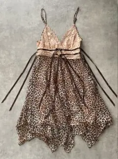 Y2K レオパード 柄 レース キャミソール ワンピース キャミワンピ ヒョウ柄