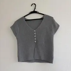 SHEIN 半袖カーディガン ニット グレー Lのサムネイル