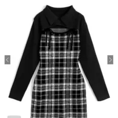 GRL チェック柄フロントオープンリボンニットミニワンピース[ru1373]