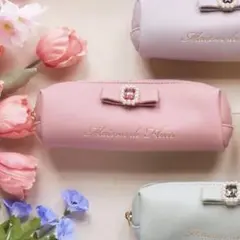 メゾンドフルール パールビジュー合皮リボンペンケース　ポーチ　ピンク