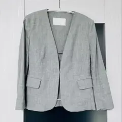 Ballsey 麻混 ノーカラー ジャケット グレー 春 通勤 きれいめ