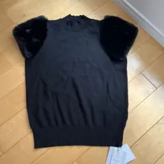 【セルフォード】黒 ファー付き 半袖ニット新品