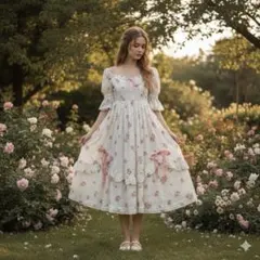 LACE MADE レースメイド 花柄 ガーリーワンピース リボンフリルMサイズ