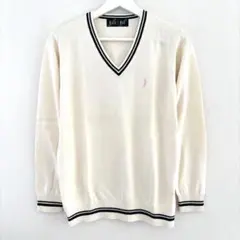 【未使用品】EASTBOY イーストボーイ 白 Vネック長袖ニット　紺ライン