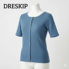良品 DRESKIP ドレスキップ リブ編み 半袖サマーニット 絶妙グレーブルーのサムネイル