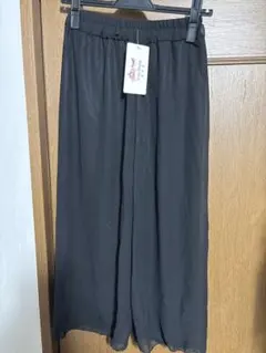 シフォン ワイドパンツ ブラック ウエストゴム きれいめ 楽ちん 体型カバー