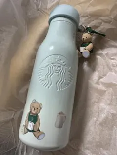 ジェラピケ　スタバ　リッドカバーベアチャーム付きステンレスボトル　ミントグリーン