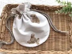 JIM様専用★SALE★ハンドメイド✳︎丸型巾着　テディベア　ホワイト　コップ袋