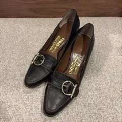 Ferragamo ブラック　レザー ハイヒール　パンプス　3 1/2