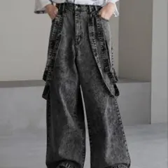 【cussil/クシル】ルーズシルエットダブルサスペンダーワイドパンツ