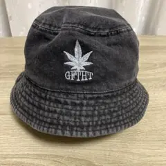 バケットハット　黒デニム　GFTHT マリファナ 刺繍　麻