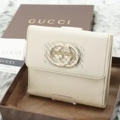 新品　箱付き　GUCCI グッチ　二つ折り財布　GG柄　マーモント　ホワイト系
