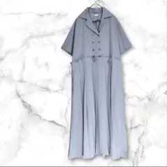 merlot plus ロング シャツワンピース 半袖 プリーツ ライトグレー
