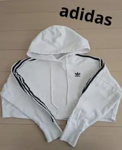 adidas フード付きクロップドパーカー ホワイト　М