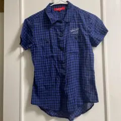 美品　トミーヒルフィガー　トミーガール　半袖　シャツ　チェック　青　シースルー