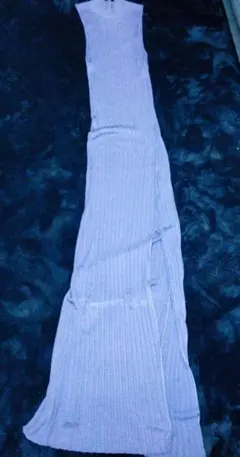 【ZARA】ザラ リブ編み ノースリーブ ロングワンピース ブルー　スリット入り