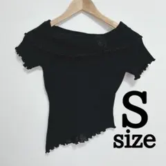 上品❣️ S オフショル トップス アシンメトリー 花モチーフ ブラック 韓国