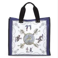 【美品】TOPKAPI スカーフ ミリタリー柄 マチあり トートバッグ ネイビー