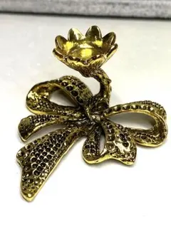 Z461-6 銅合金メタル台座　置物　リボンと花　ゴールド