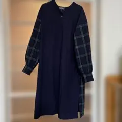 ネイビー チェック柄 シャツワンピース　3Ｌ