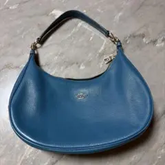 美品 FOSSIL レザー ハーフムーン ホーボー ショルダーバッグ グリーン